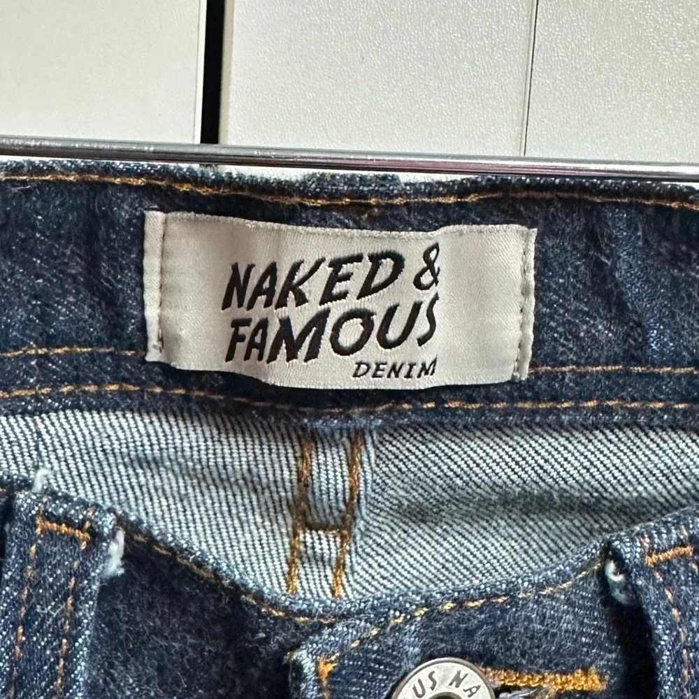 Naked & Famous Weird Guy Selvedge Jeans Mens 29x27 Stretch Dark Wash Button Fly